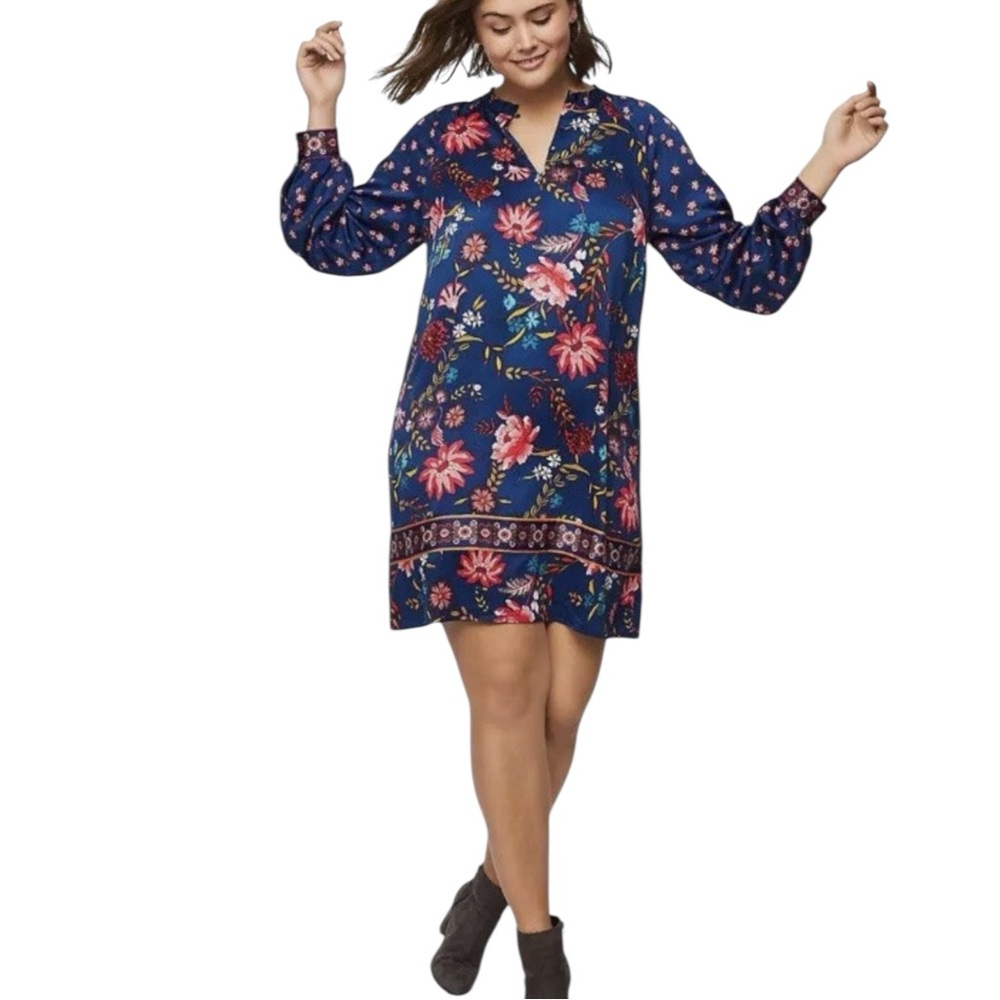 LOFT Wildflower Satin Shift Dress w/ Cuffed Balloon sleeves in Vibrant Colors MP - Picture 2 of 11